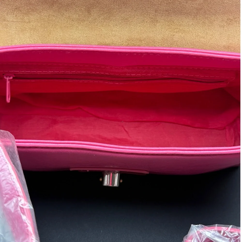 Bright Pink Clutch‎ Handbag with Matching Wallet Set